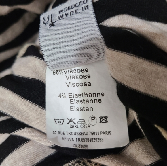 CATY LESCA PARIS Black & Tan Multi Stripe Short Sleeve Boho Tunic Top M-L - Picture 9 of 14